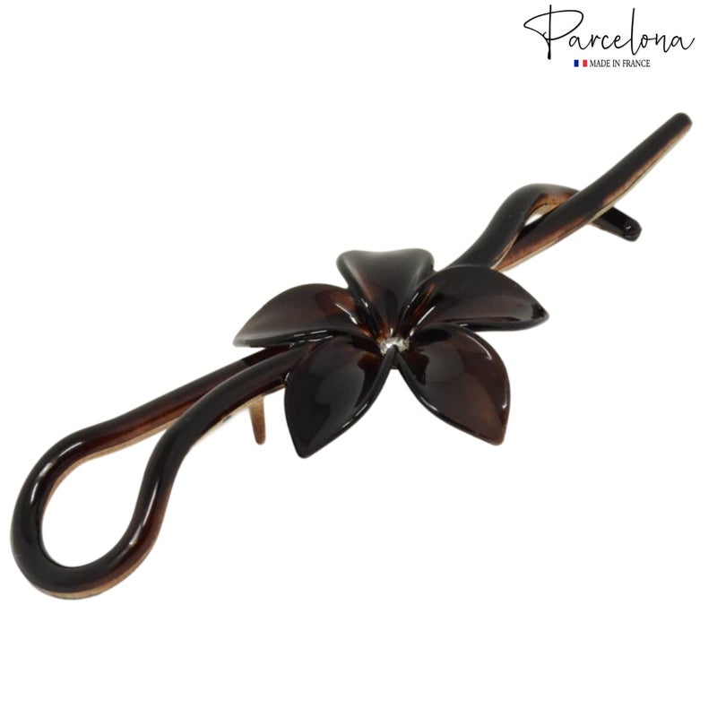 Parcelona French Twist N Clip Flower with Crystal Tortoise Shell Brown Large 4" Cellulose Acetate Made in France No Metal Strong Grip Hair Clip Barrette for Women and Girls - Image 2